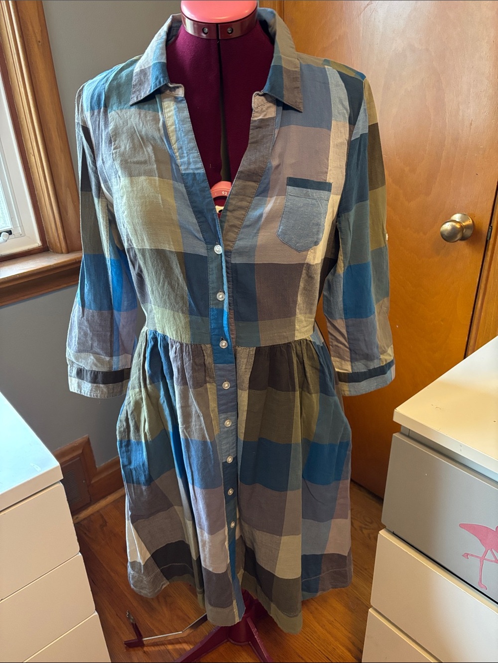 Moulinette Soeurs tailored plaid shirt dress